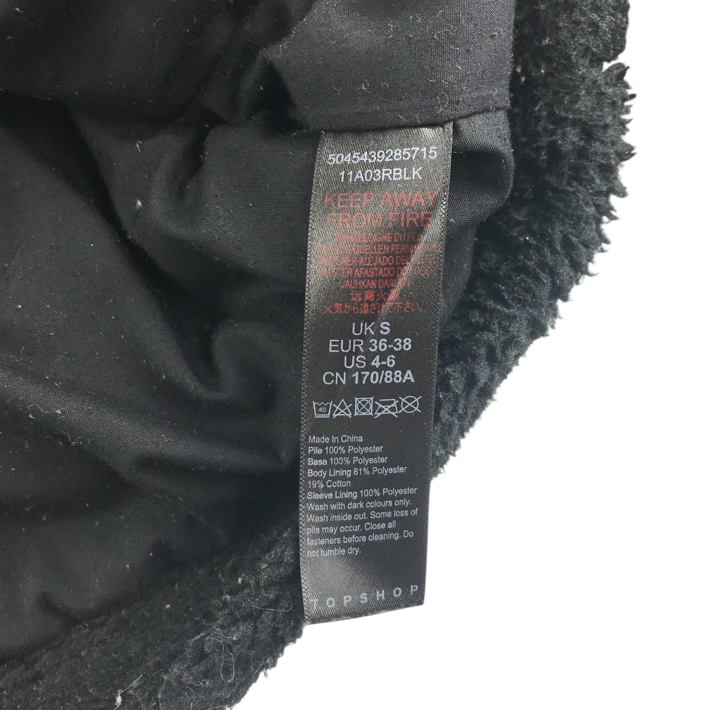 Top Shop fleece jacket adult size S black fluffy with buttons