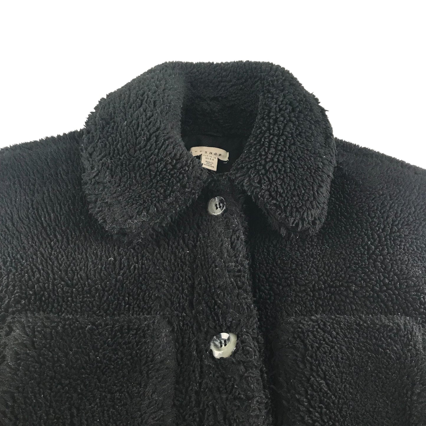 Top Shop fleece jacket adult size S black fluffy with buttons