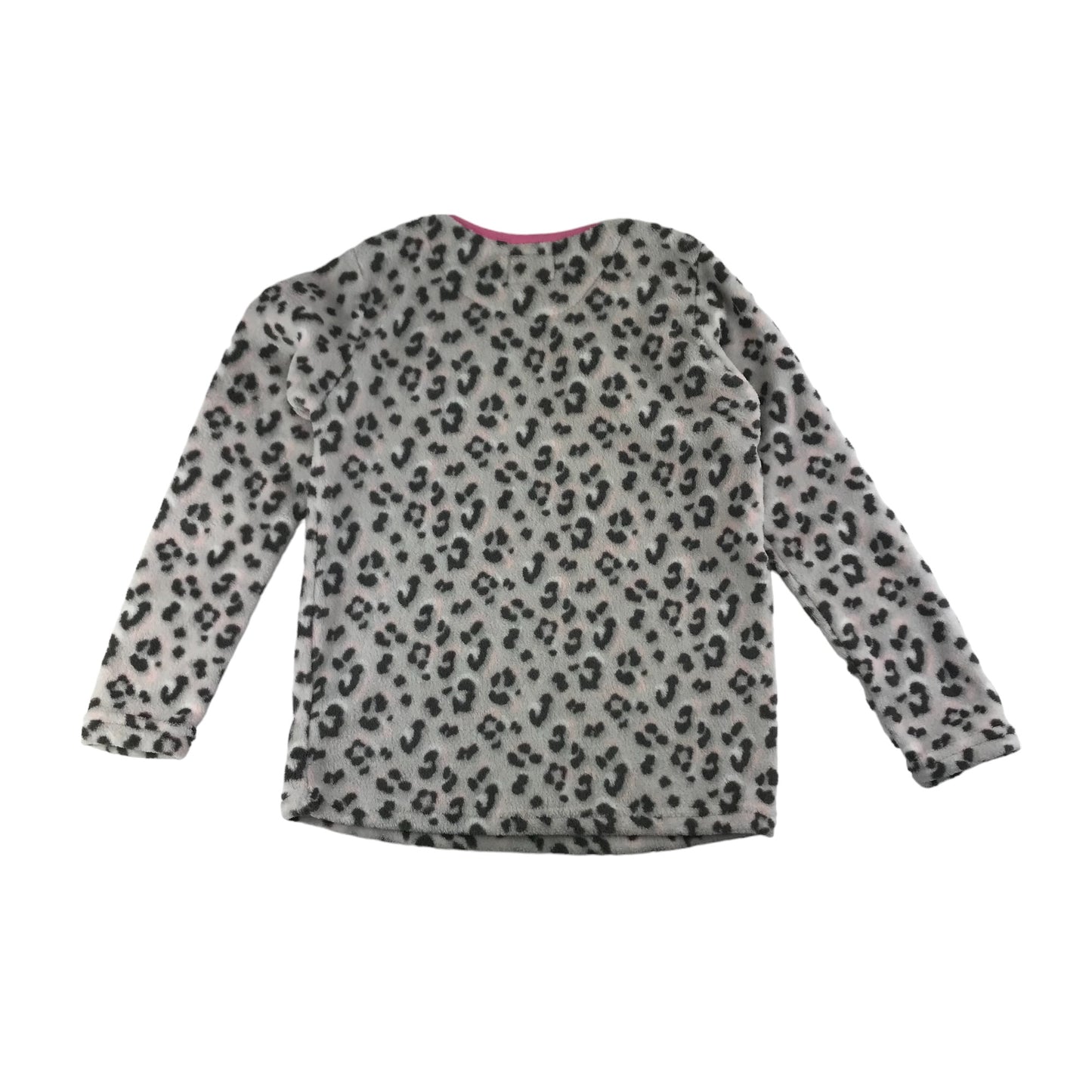 Primark Pyjama Set Age 11 Grey Leopard Print Pattern Long Sleeve Fleece