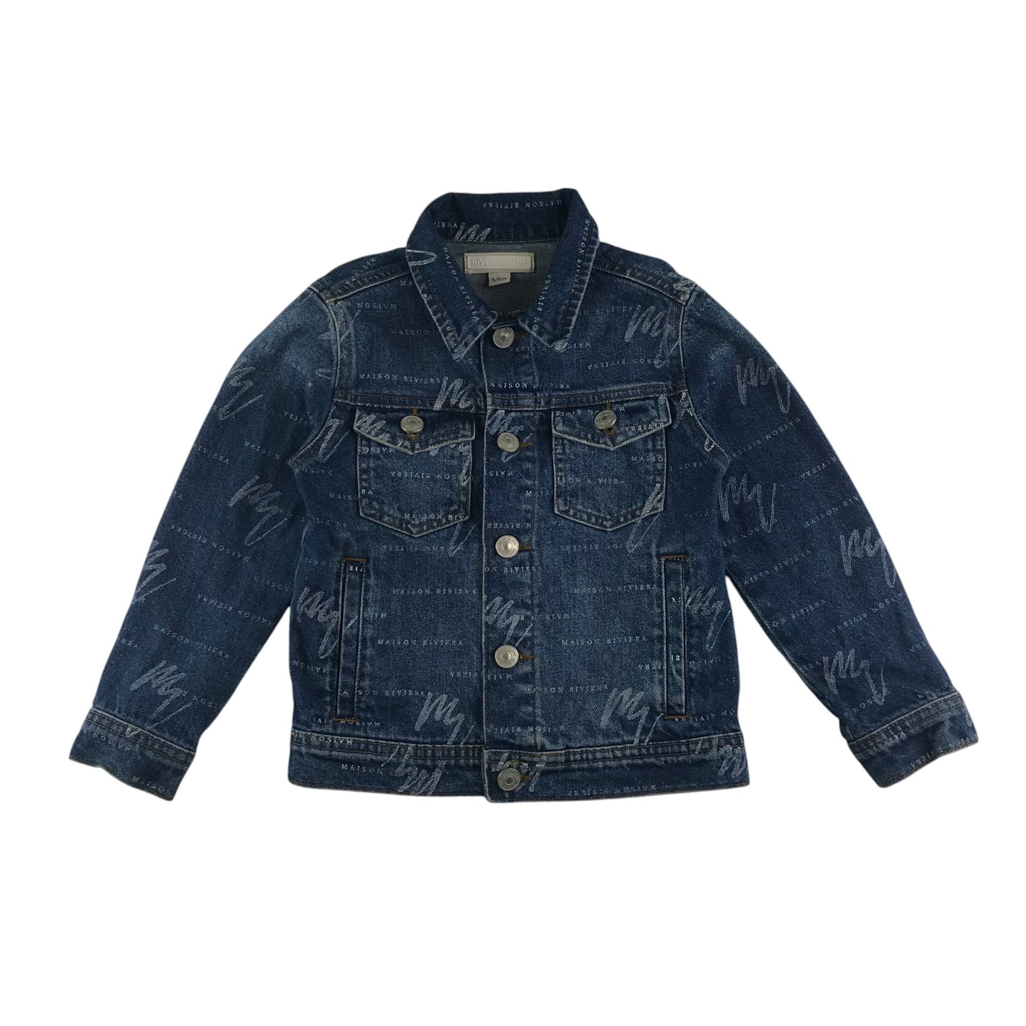 River Island denim jacket 5-6 years blue denim cotton with graphic prints