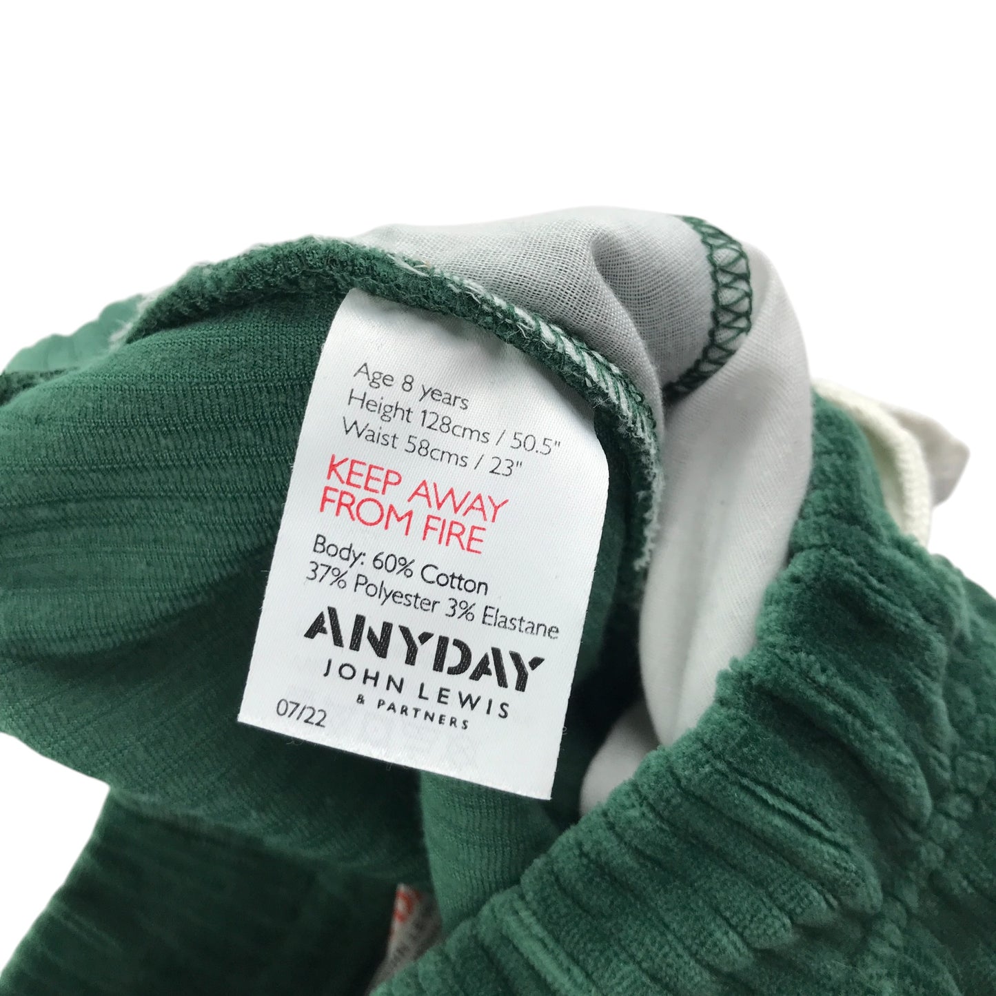 John Lewis Anyday Trousers 8-9 years dark green corduroy