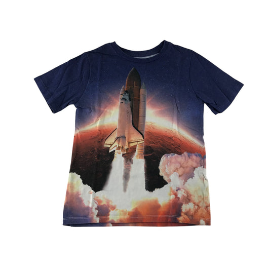 H&M t-shirt 7-8 years navy space rocket launching graphic print cotton