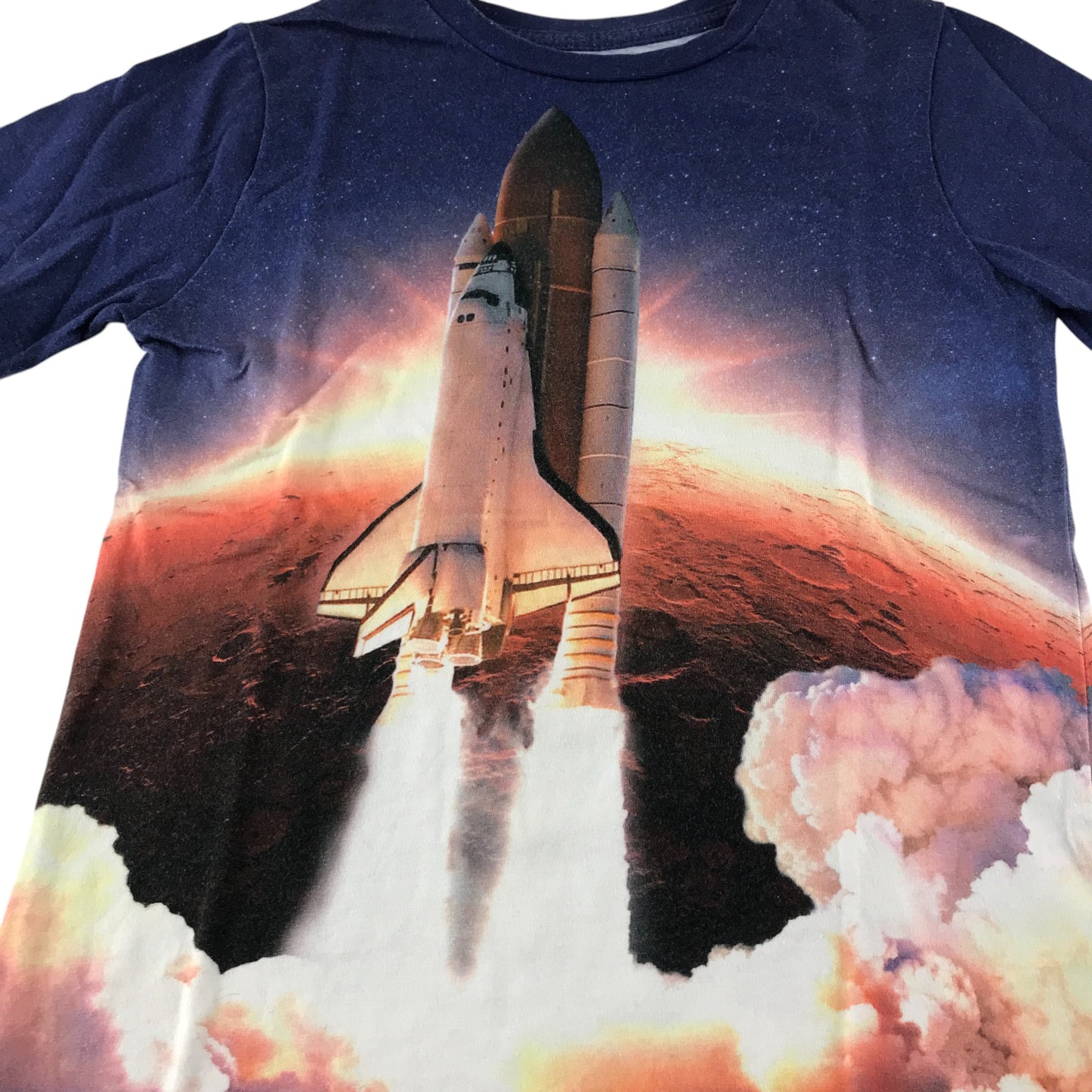 H&M t-shirt 7-8 years navy space rocket launching graphic print cotton