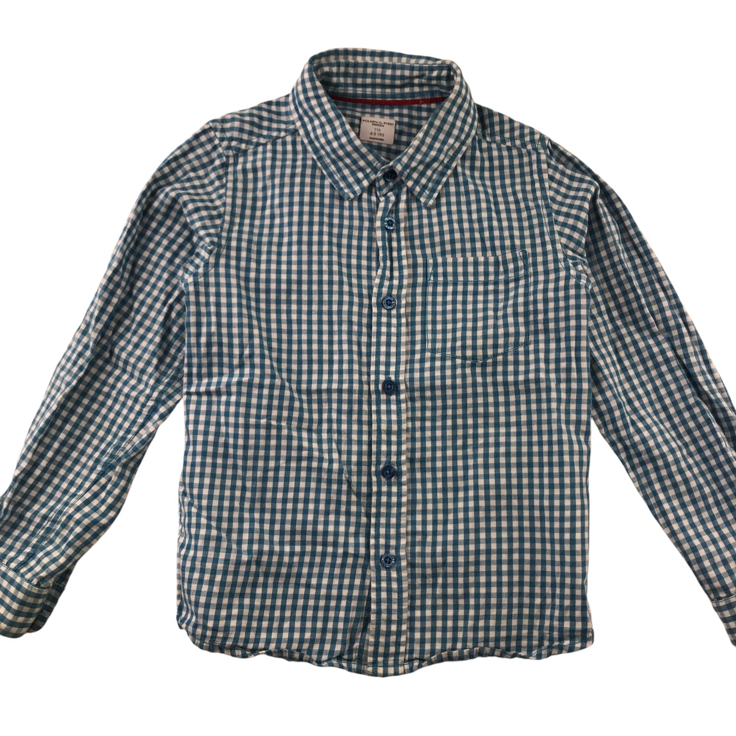 Polarn O. Pyret Shirt 4-5 years Blue and White Checked Cotton