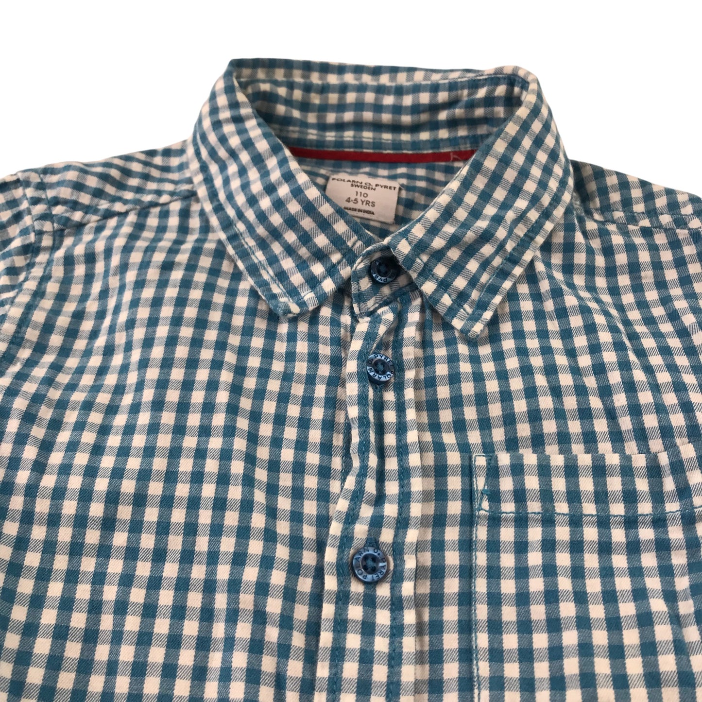 Polarn O. Pyret Shirt 4-5 years Blue and White Checked Cotton