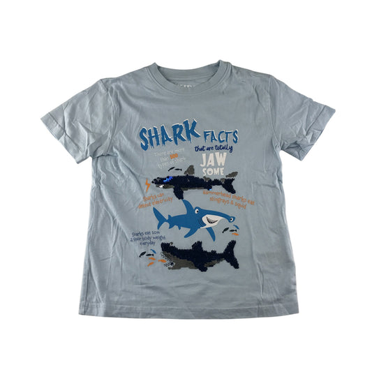 Peacocks t-shirt 6-7 years blue shark sequin graphic design cotton