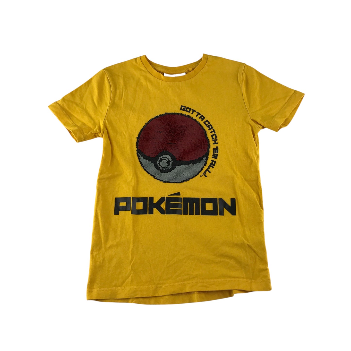Next t-shirt 6-7 years yellow sequin Pokeball reversible cotton