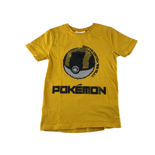 Next t-shirt 6-7 years yellow sequin Pokeball reversible cotton