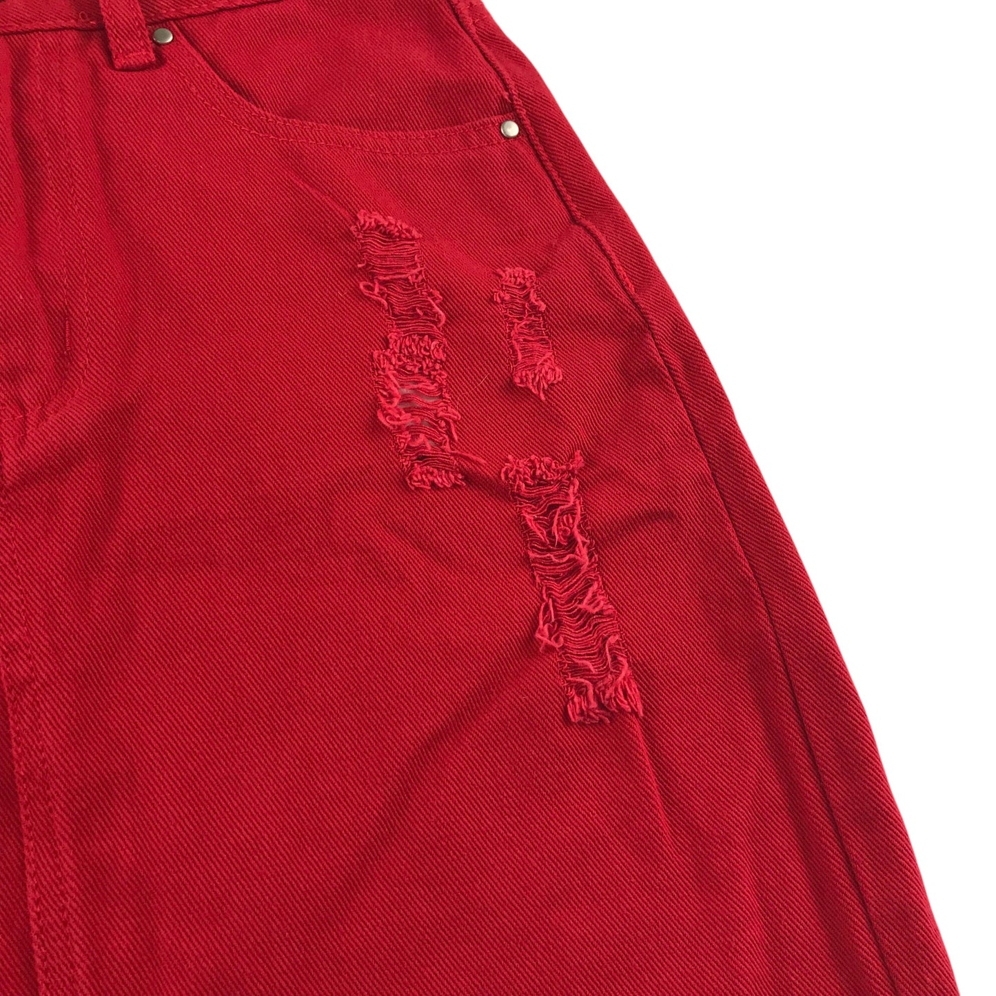 Pretty Little Thing Denim jacket and skirt set women size UK 4 red cotton