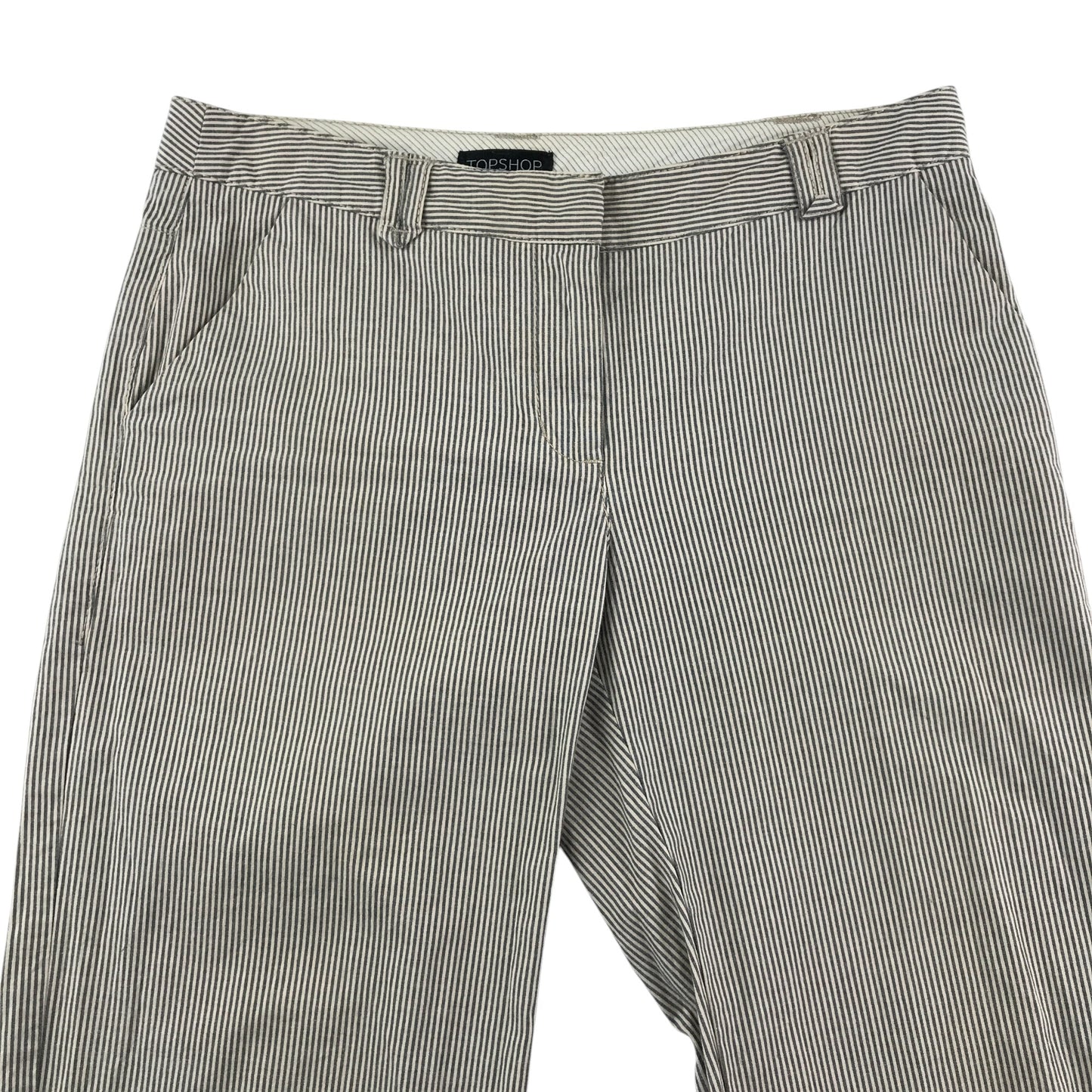 Topshop trouser UK 8 womens white blue striped wide leg cotton
