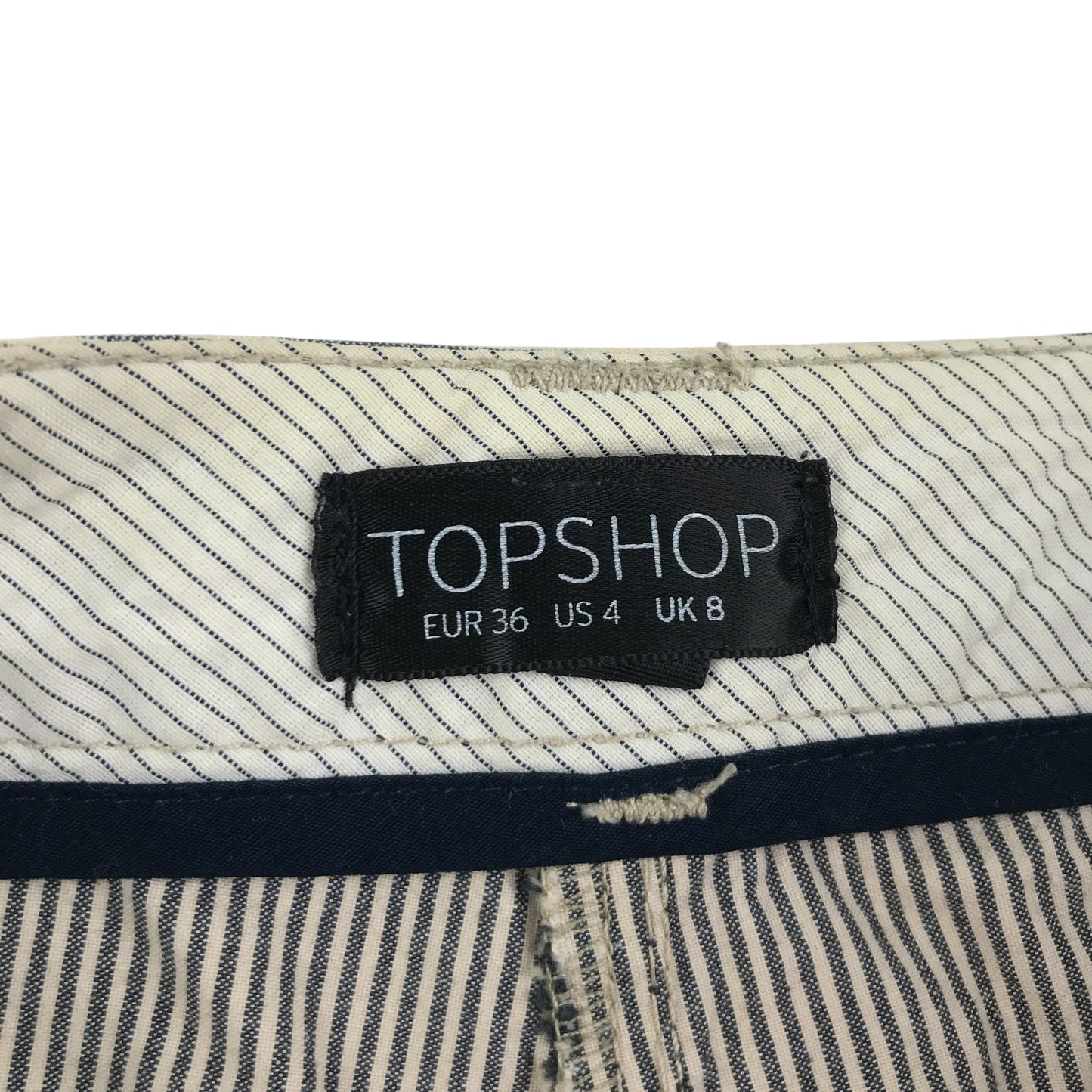 Topshop trouser UK 8 womens white blue striped wide leg cotton
