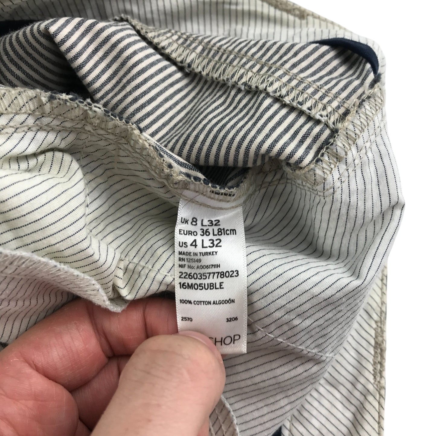 Topshop trouser UK 8 womens white blue striped wide leg cotton