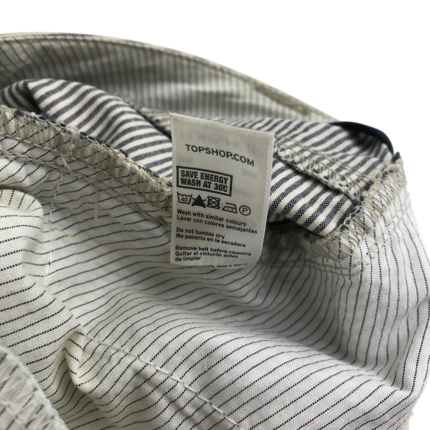 Topshop trouser UK 8 womens white blue striped wide leg cotton