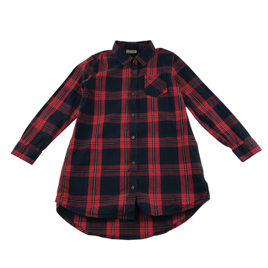 Next Shirt Dress Age 7 Red Navy Check Button Up Cotton