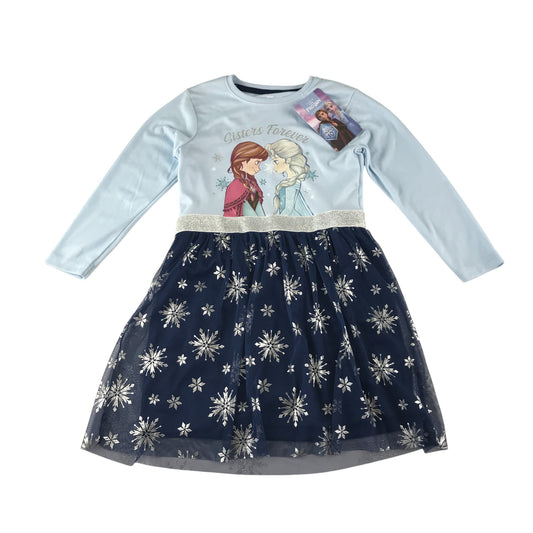 Primark dress 5-6 years blue Diseny Frozen Elsa and Anna graphic print with starry tulle skirt