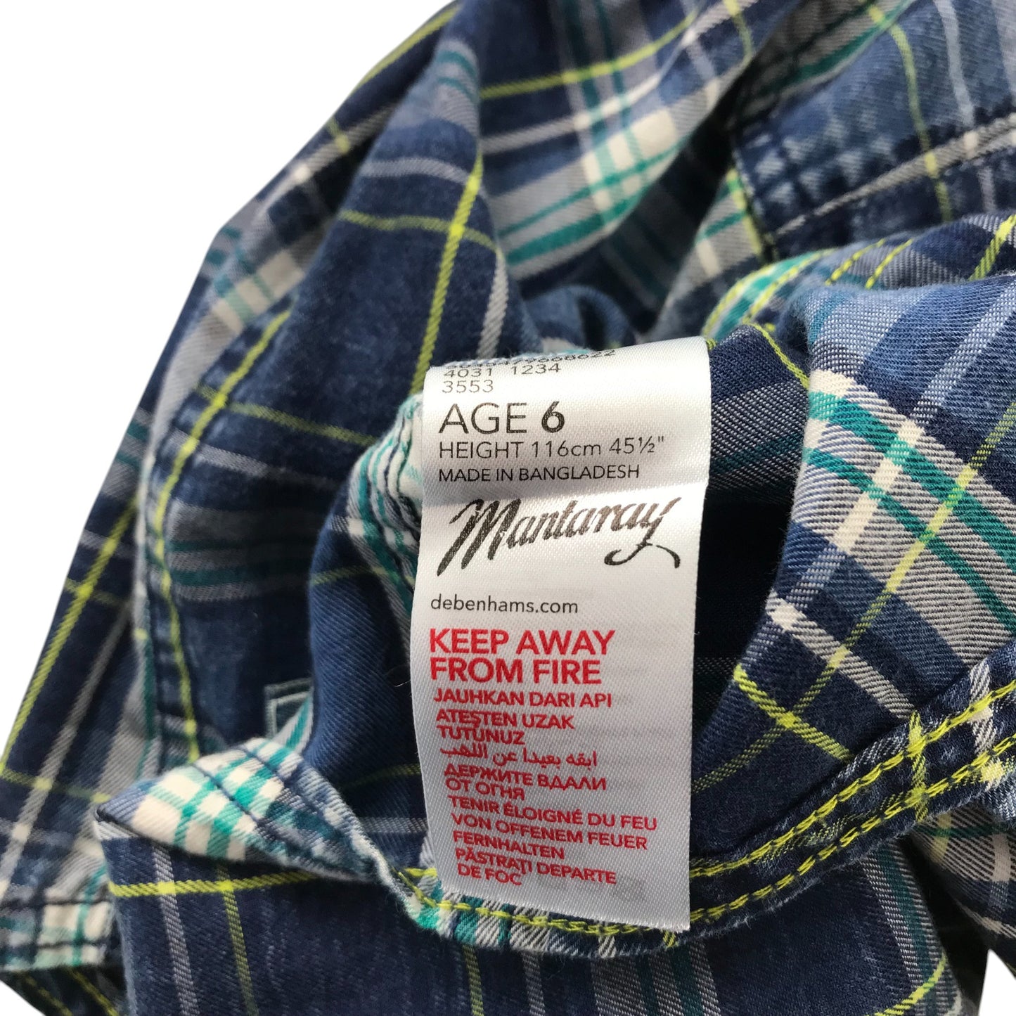 Mantaray Shirt  5-6 Years Green and Navy Checked Button Up