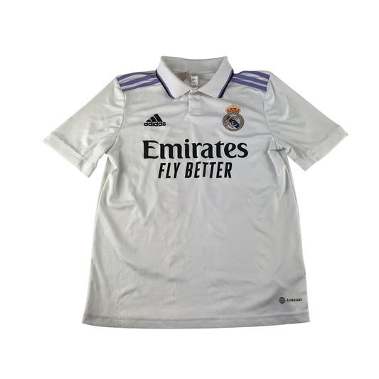 Adidas Real Madrid 22-23 home football strip 13-14 years white Vini Jr number 20