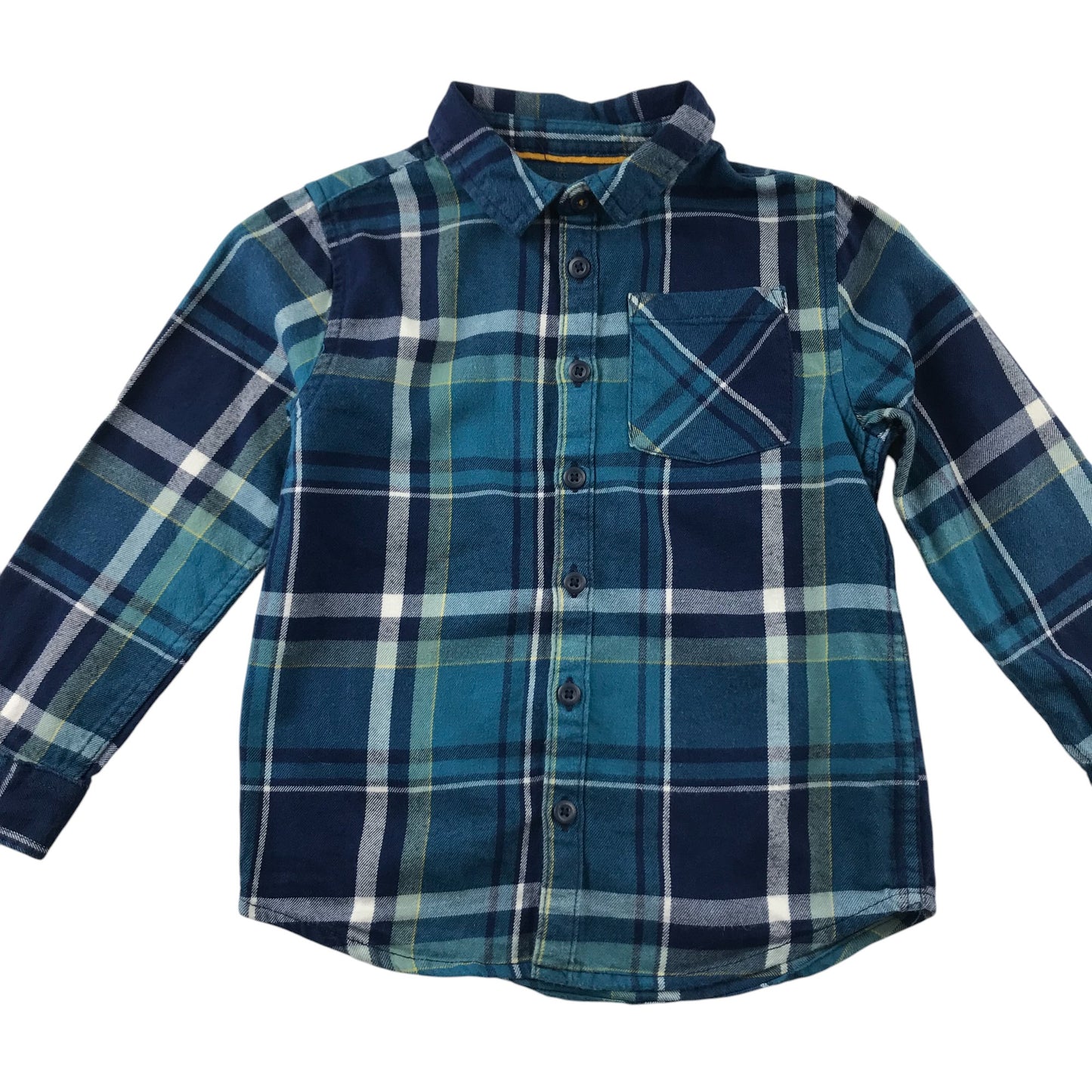 F&F Shirt 5-6 Years Blue Checked Button Up Cotton