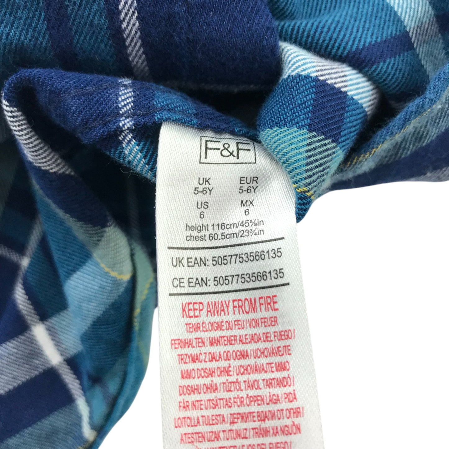 F&F Shirt 5-6 Years Blue Checked Button Up Cotton