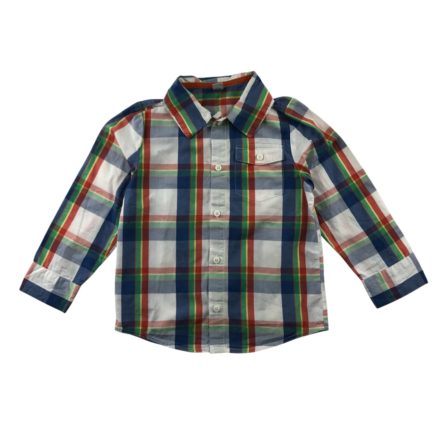 Tu Shirt 5-6 Years White and Orange Checked Button-up Cotton