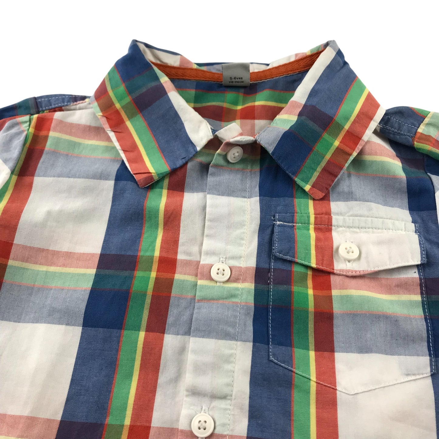 Tu Shirt 5-6 Years White and Orange Checked Button-up Cotton