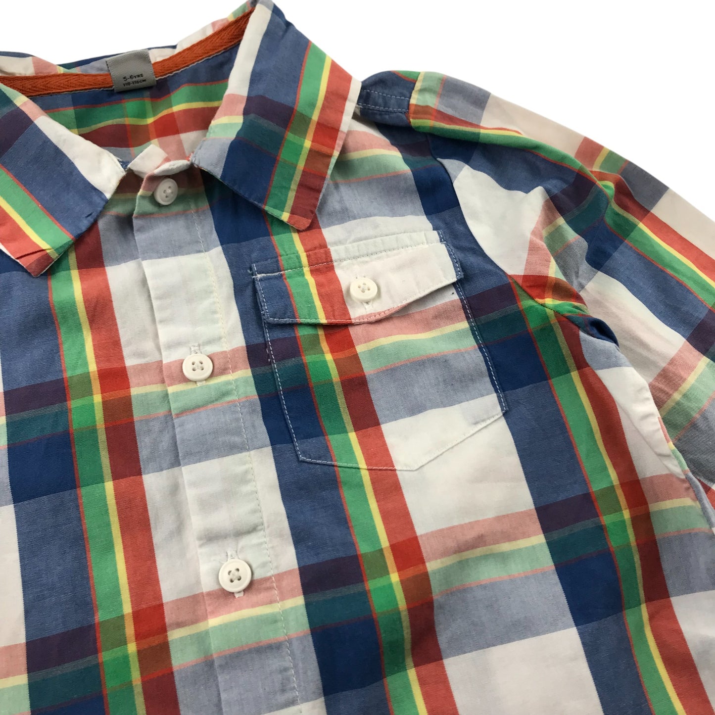 Tu Shirt 5-6 Years White and Orange Checked Button-up Cotton