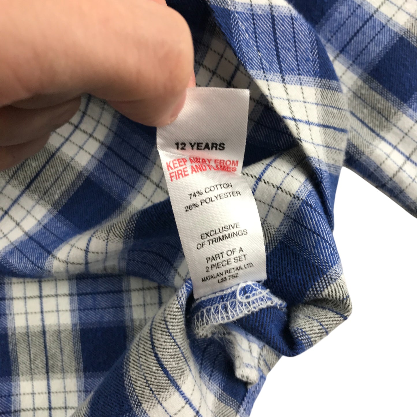 Matalan shirt 11-12 years blue and white checked pattern cropped blouse