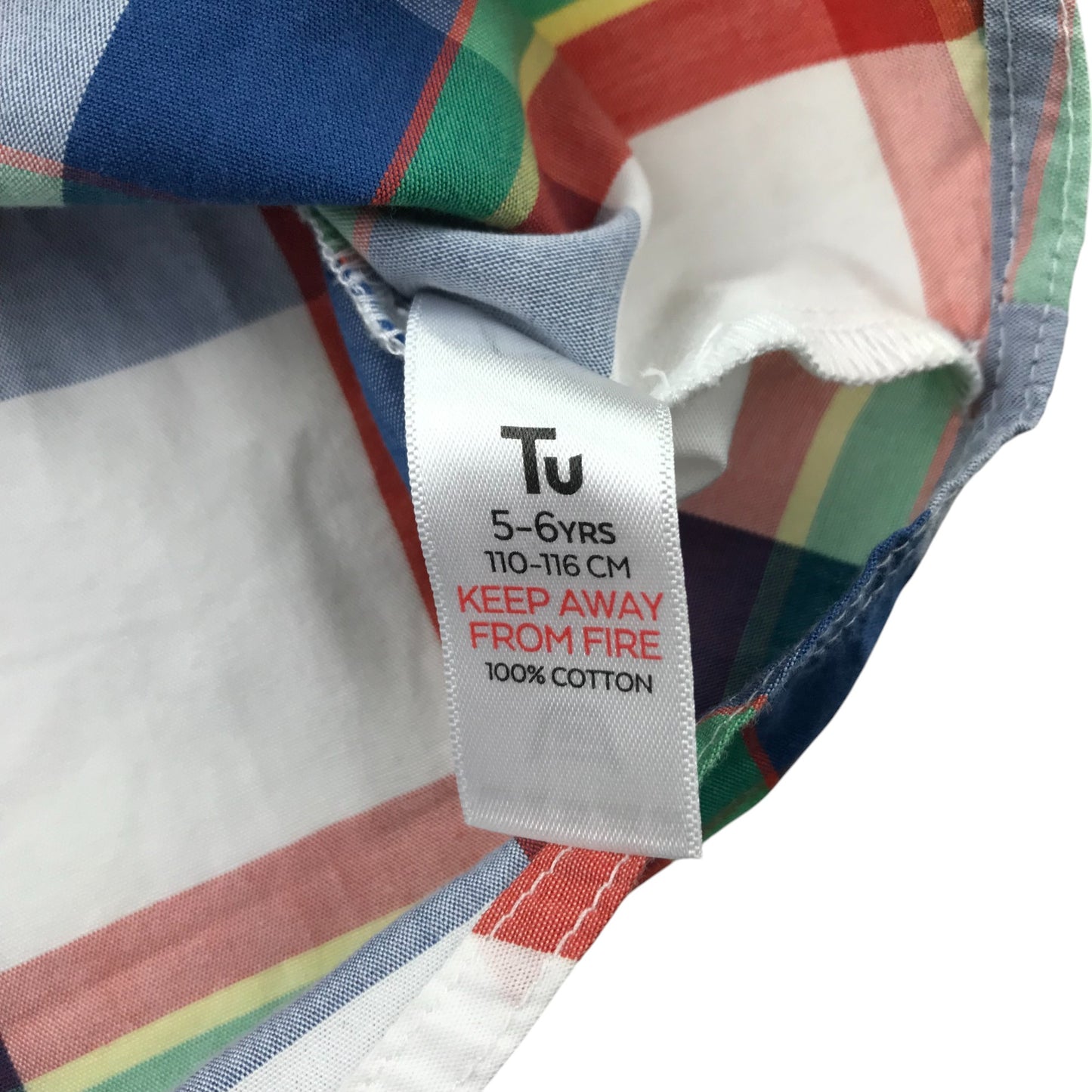 Tu Shirt 5-6 Years White and Orange Checked Button-up Cotton