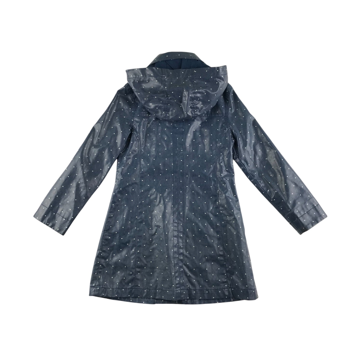 M&S rain coat 7-8 years blue polka dot A-line