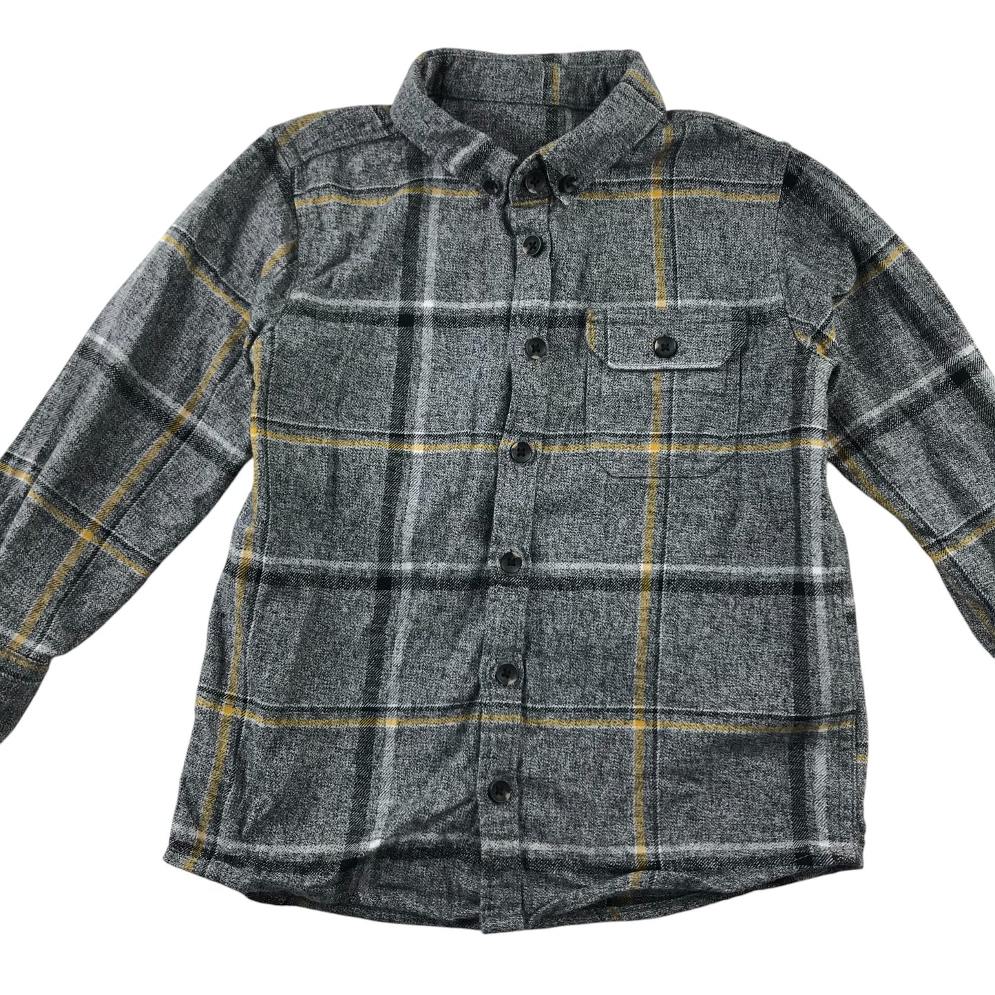 Matalan Shirt 5-6 Years Grey and Yellow Checked Button-Up