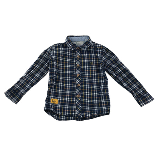 The Light House shirt 5-6 years navy with yellow checked pattern logo cotton