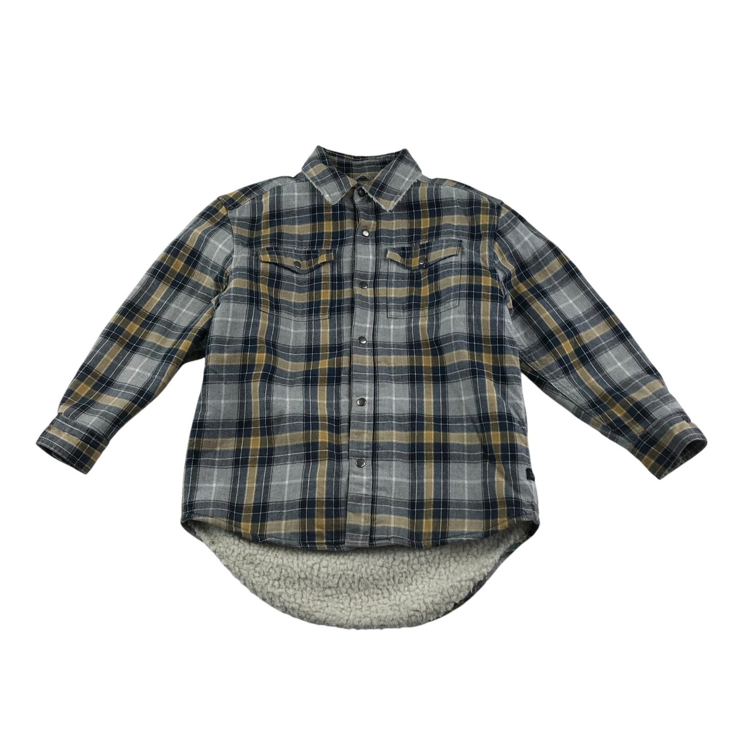 Next shirt 5-6 years grey with yellow checked pattern fluffy inside