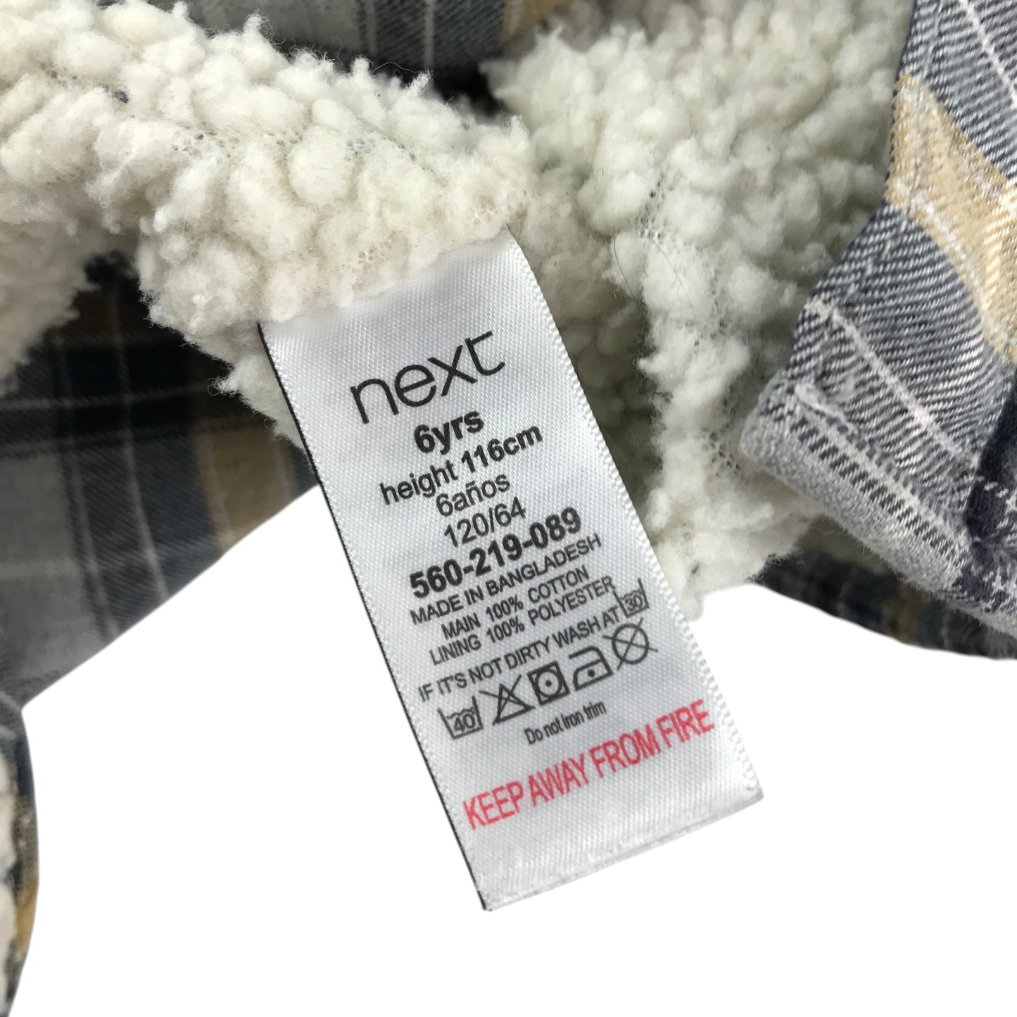 Next shirt 5-6 years grey with yellow checked pattern fluffy inside