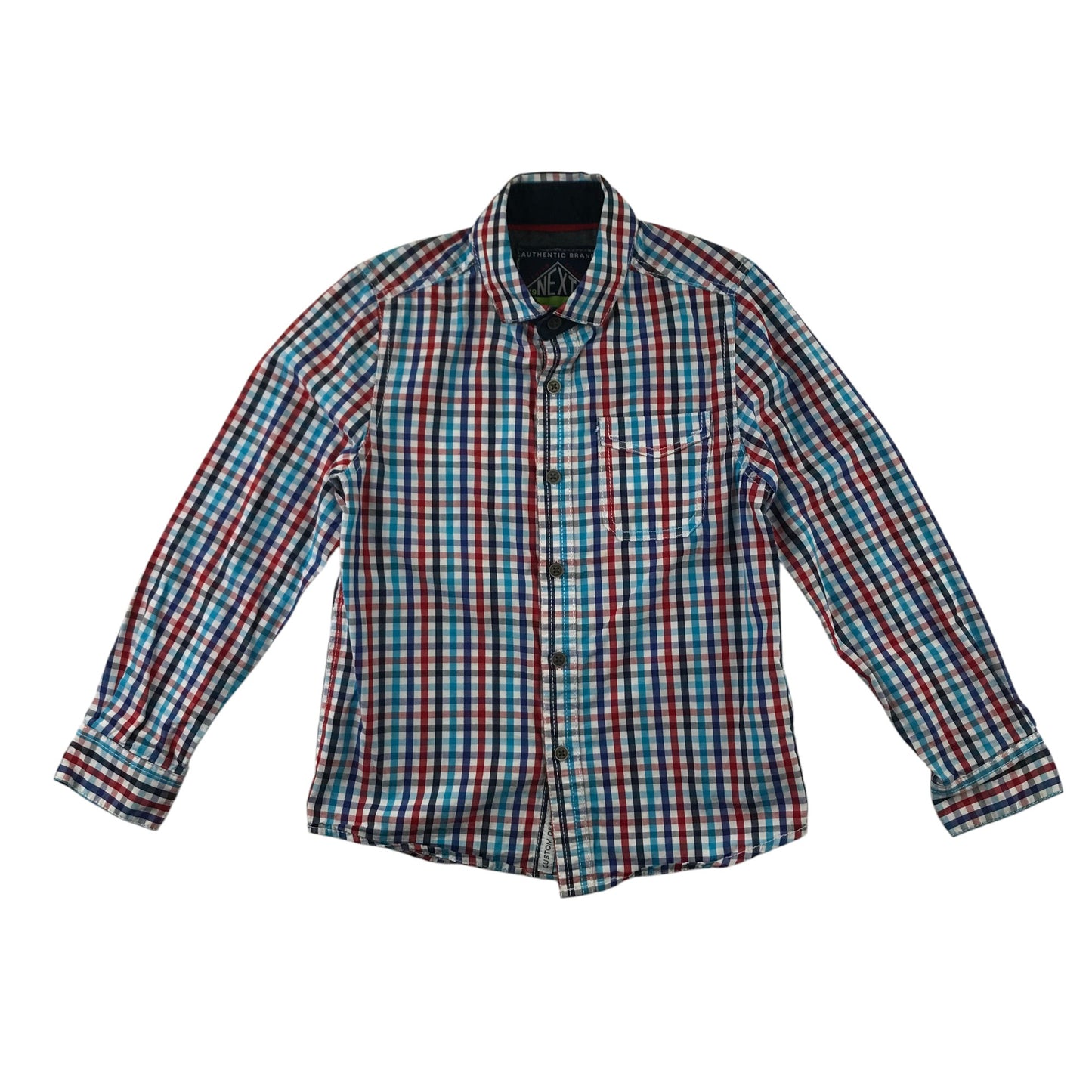 Next Shirt 5-6 Years Red and Blue Checked Button-Up Cotton