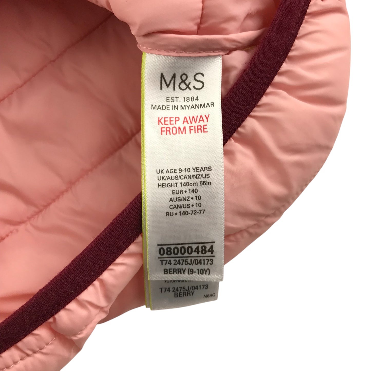 M&S jacket 9-10 years pink and burgundy light puffer