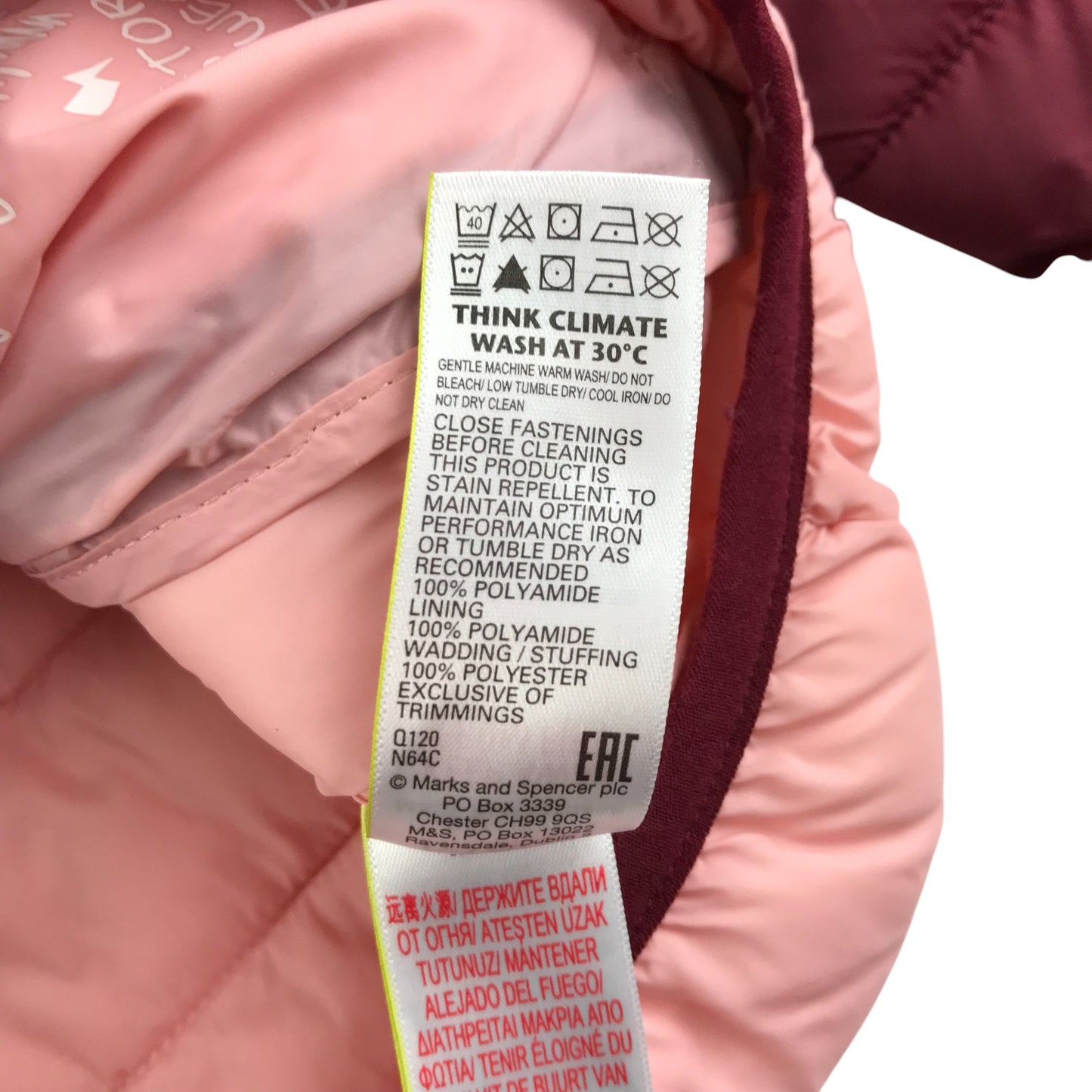 M&S jacket 9-10 years pink and burgundy light puffer