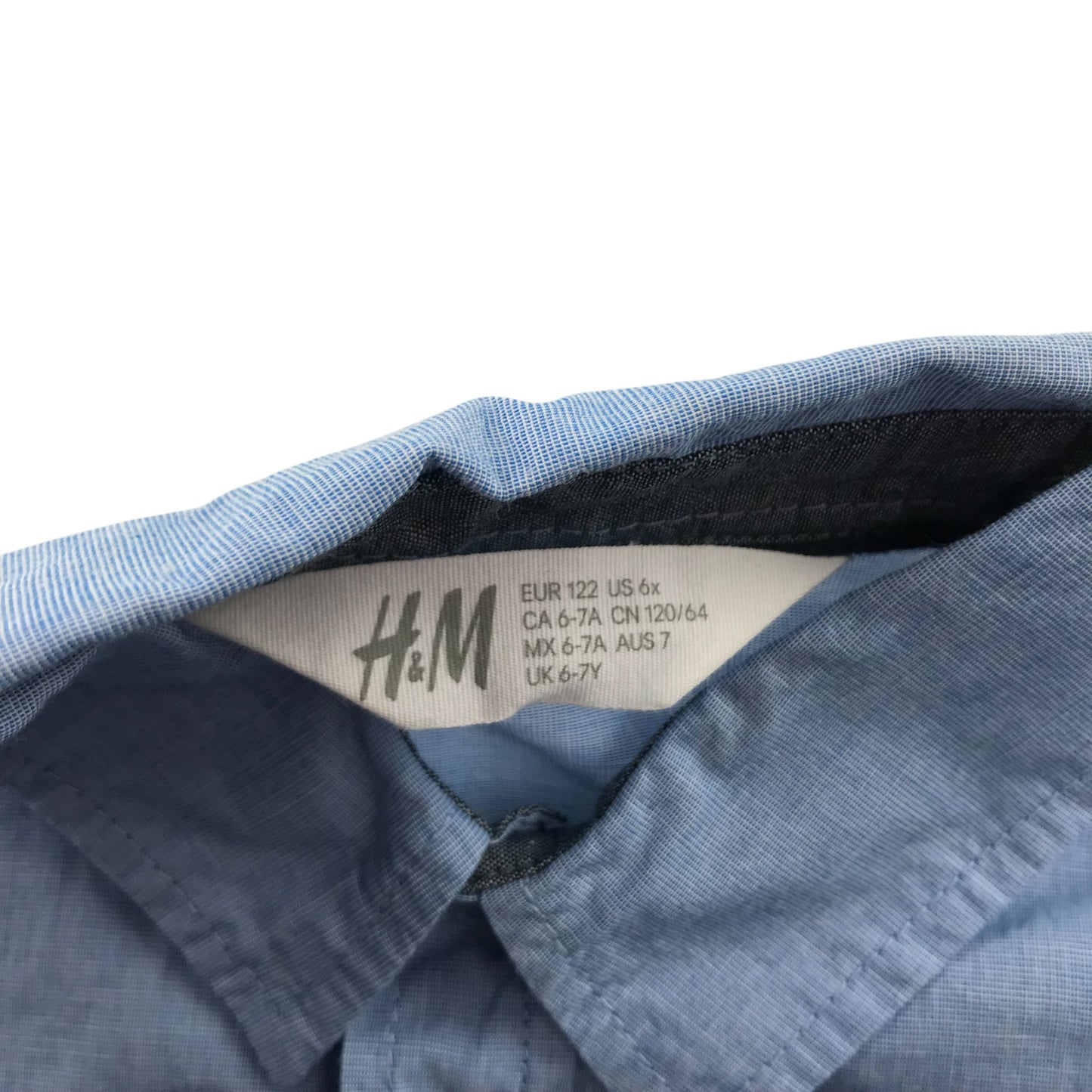 H&M Shirt 6-7 Years Blue Plain Button-Up Cotton