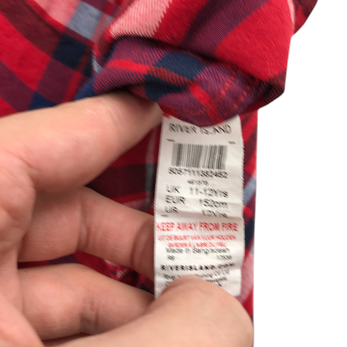 River Island shirt 11-12 years red and black checked pattern cotton