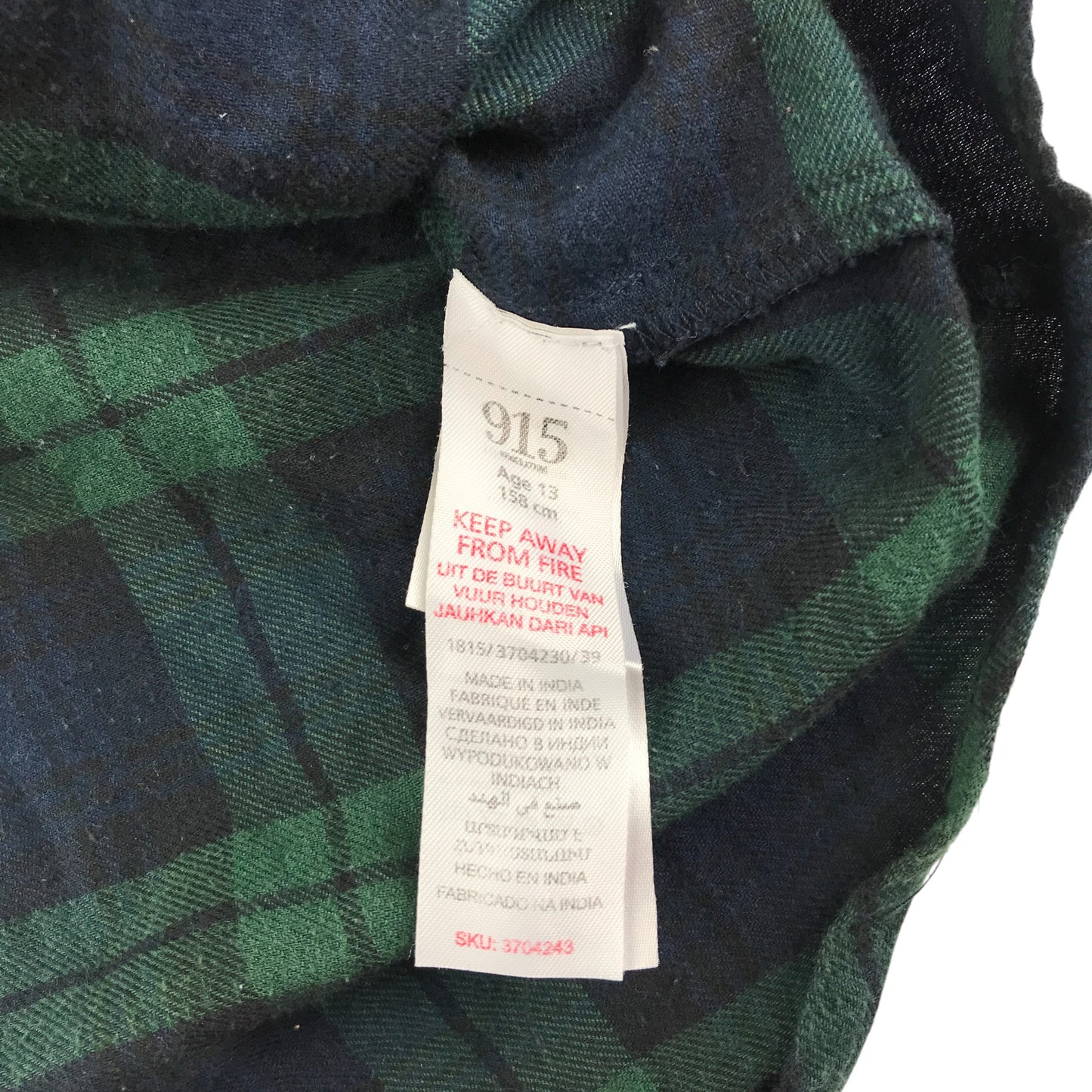 915 shirt 12-13 years green and navy checked pattern cotton