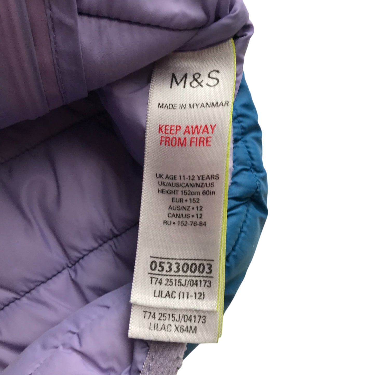 M&S jacket 11-12 years lilac and teal light puffer