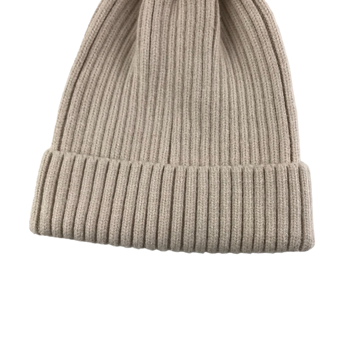 Bobble Hat Age 6-10 Beige Plain with Faux Fur Bobble