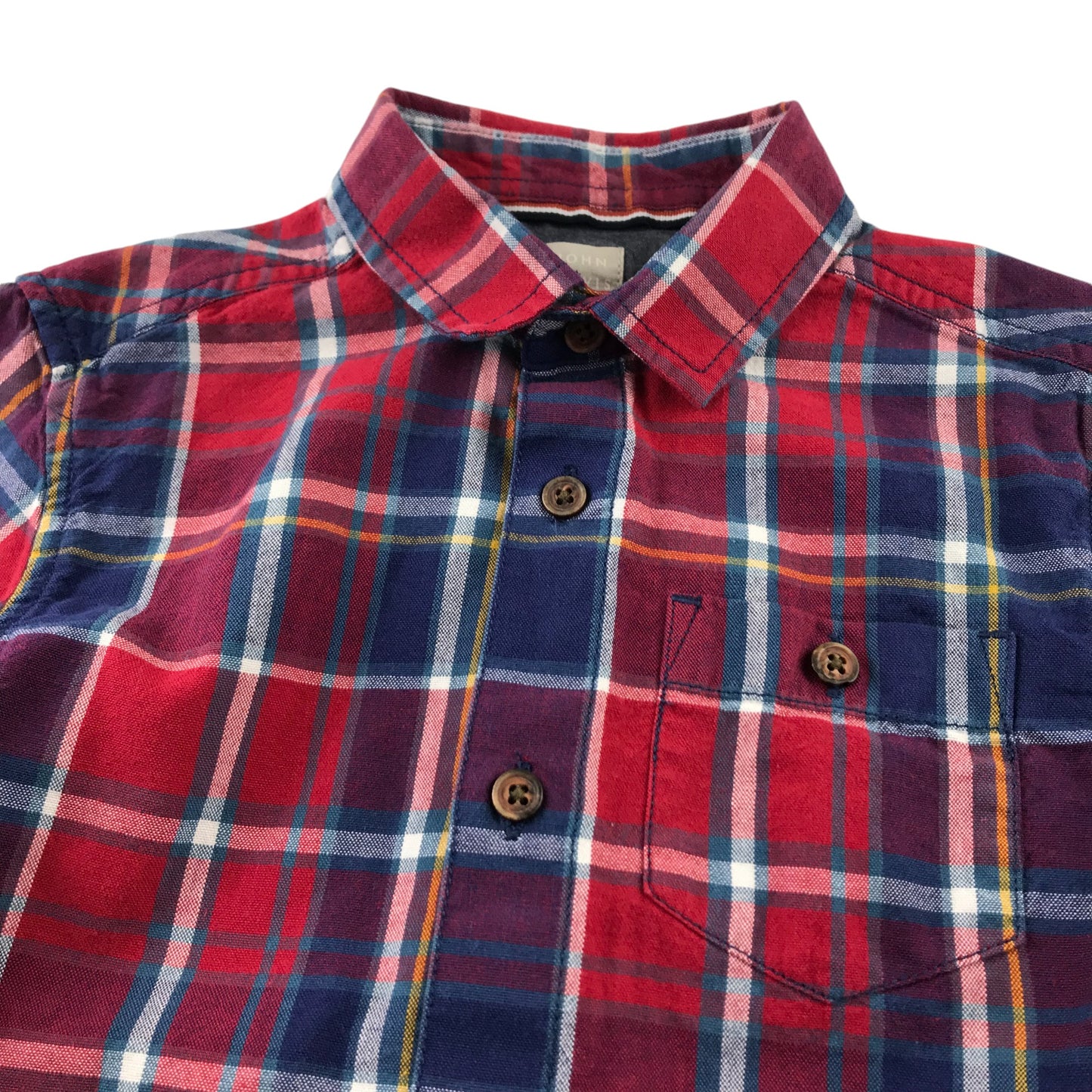 John Lewis Shirt 6-7 Years Red and Blue Checked Button-up Cotton