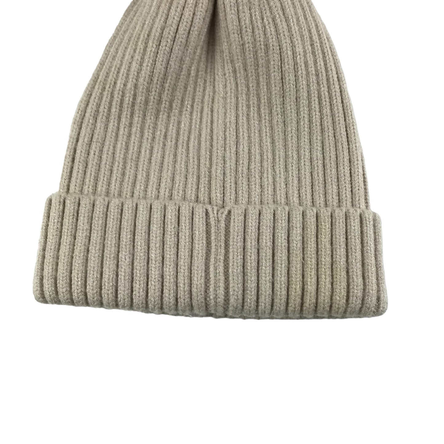 Bobble Hat Age 6-10 Beige Plain with Faux Fur Bobble