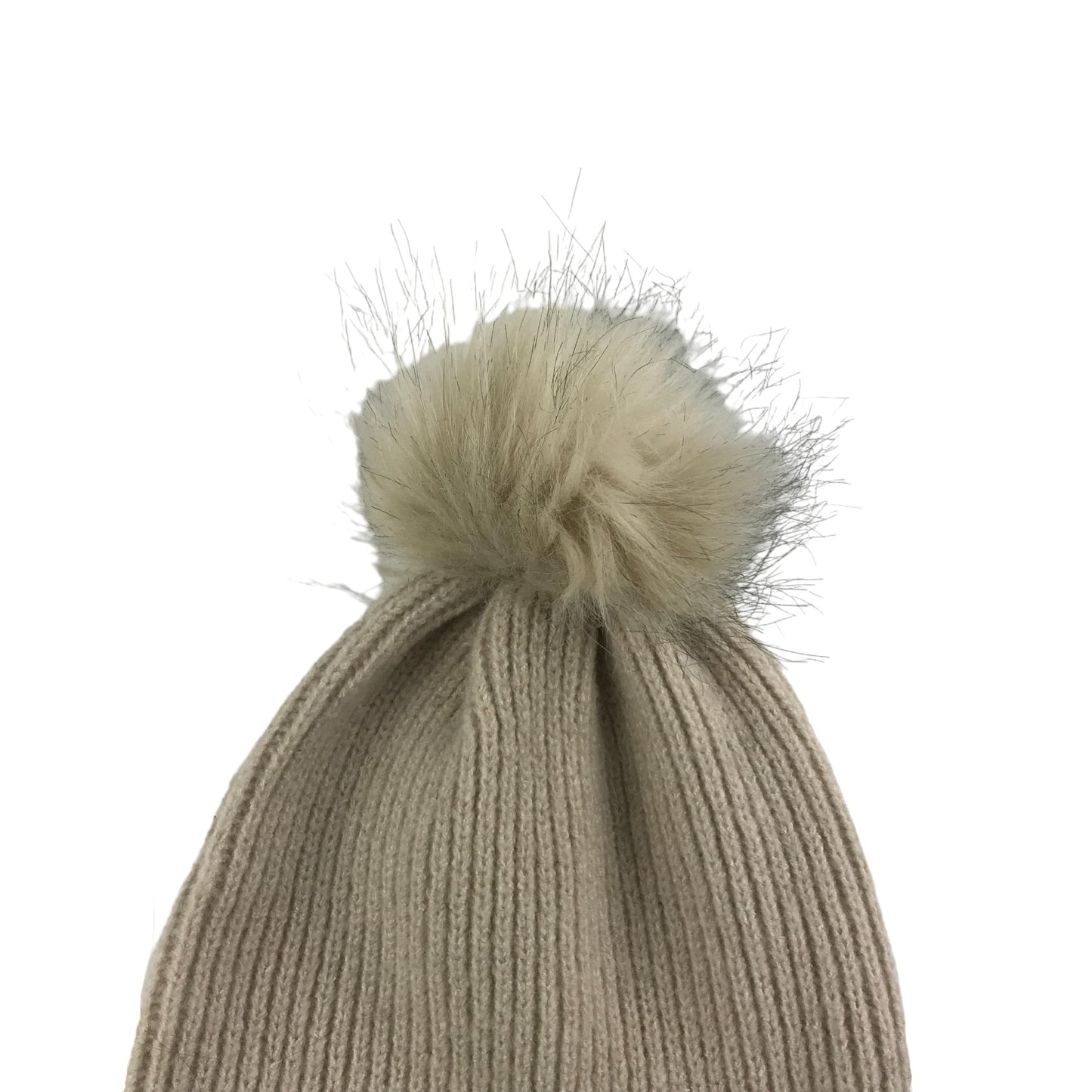 Primark Bobble Hat ONE SIZE Beige Plain with Faux Fur Bobble