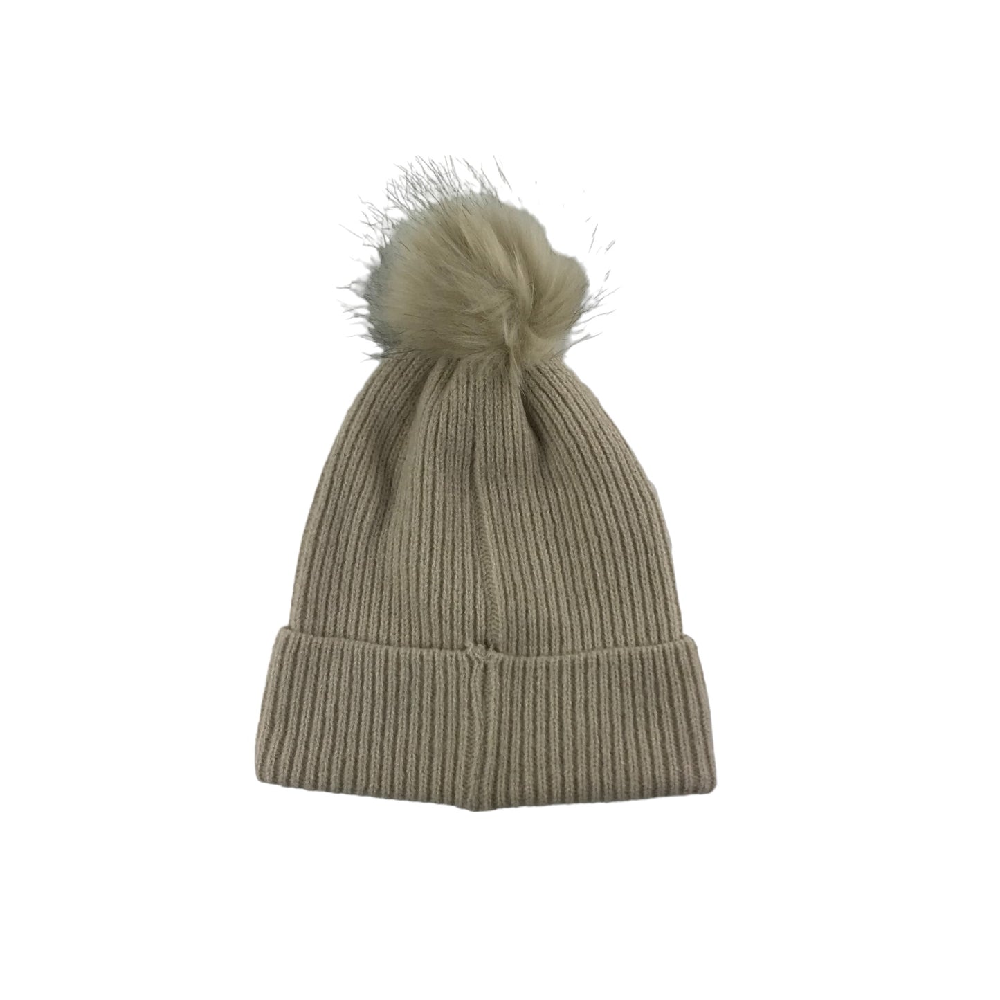 Primark Bobble Hat ONE SIZE Beige Plain with Faux Fur Bobble