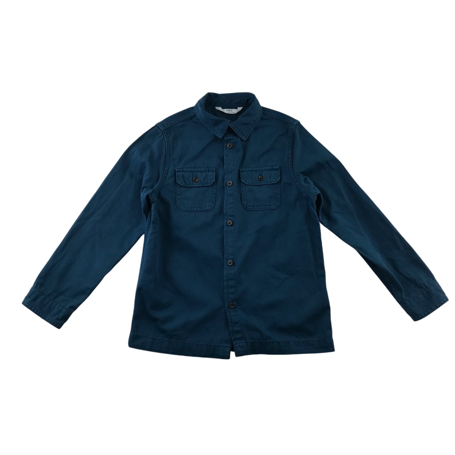 M&S Shirt 6-7 Years Blue Plain Button-Up Cotton