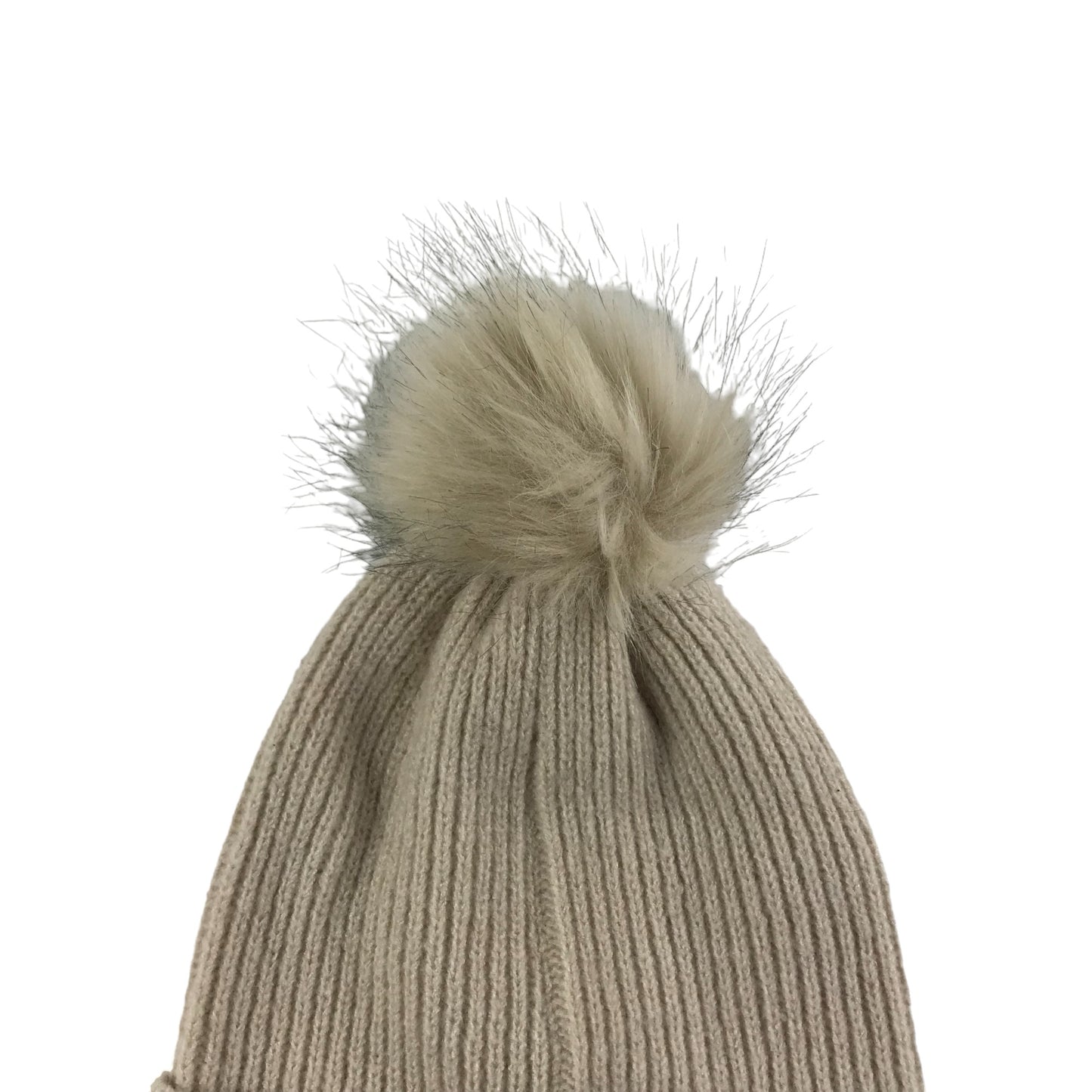 Primark Bobble Hat ONE SIZE Beige Plain with Faux Fur Bobble