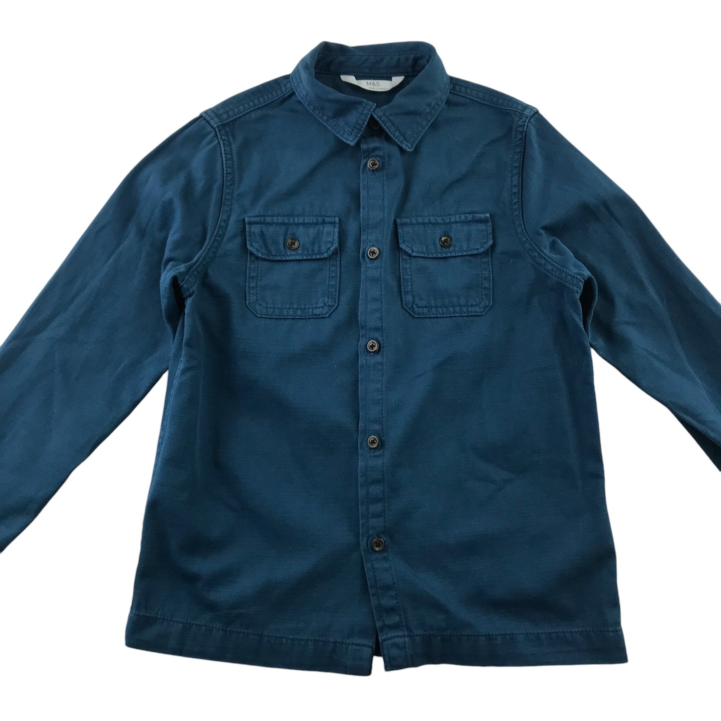 M&S Shirt 6-7 Years Blue Plain Button-Up Cotton