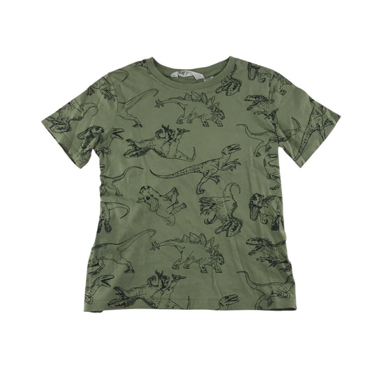 H&M t-shirt 7-8 years khaki dinosaur outline graphic print cotton