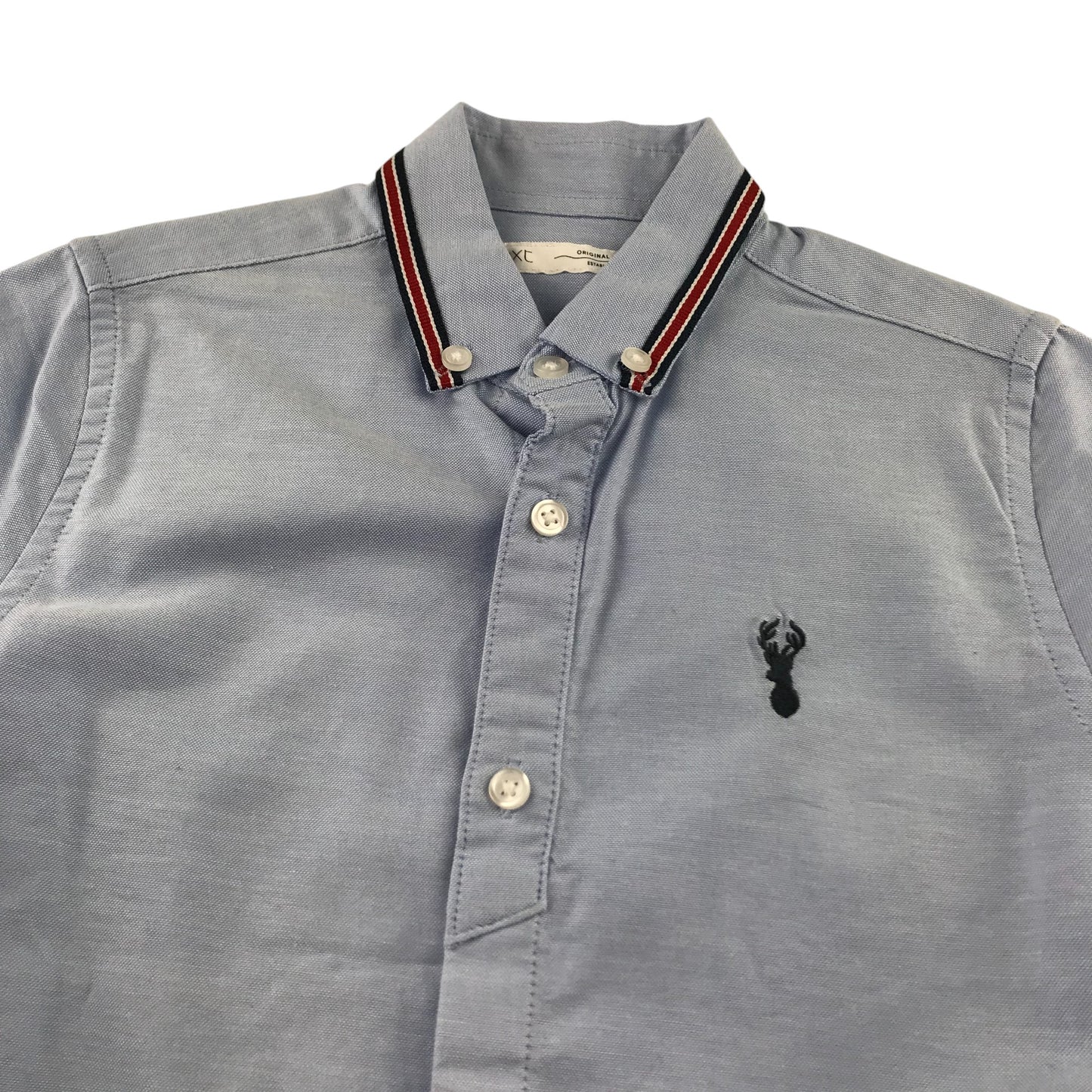 Next Shirt 6-7 Years Blue Plain with Logo and Stripy Collar Detail